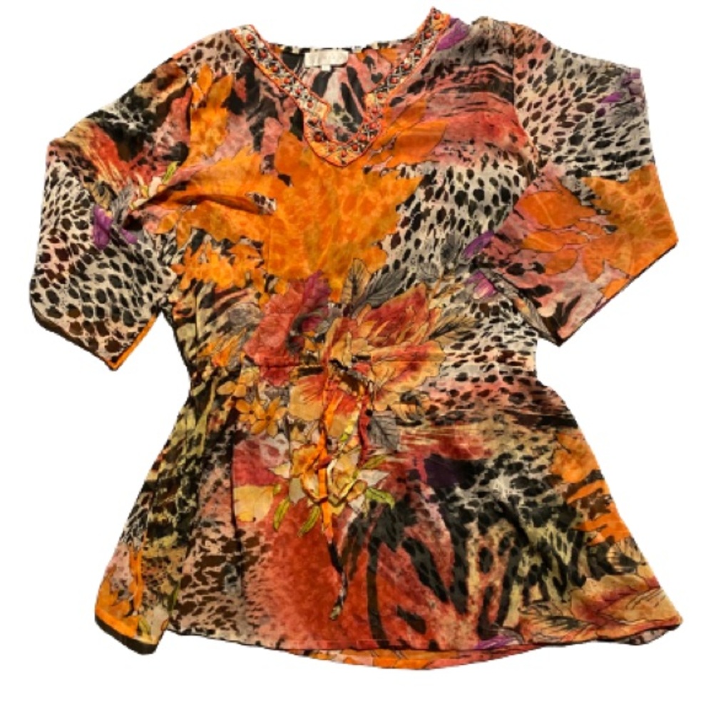 AMIANI Beaded V neck colourful swimsuit cover